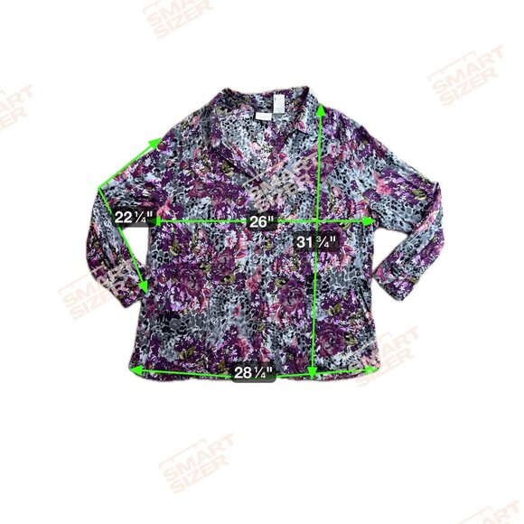 White Stag Button Up Top Women Size 3x Floral Long Sleeve Purple Flowy Silky Vtg - Picture 2 of 6